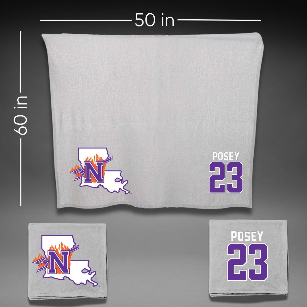 Northwestern State University Basketball Gray Blanket - #23 Duane Posey