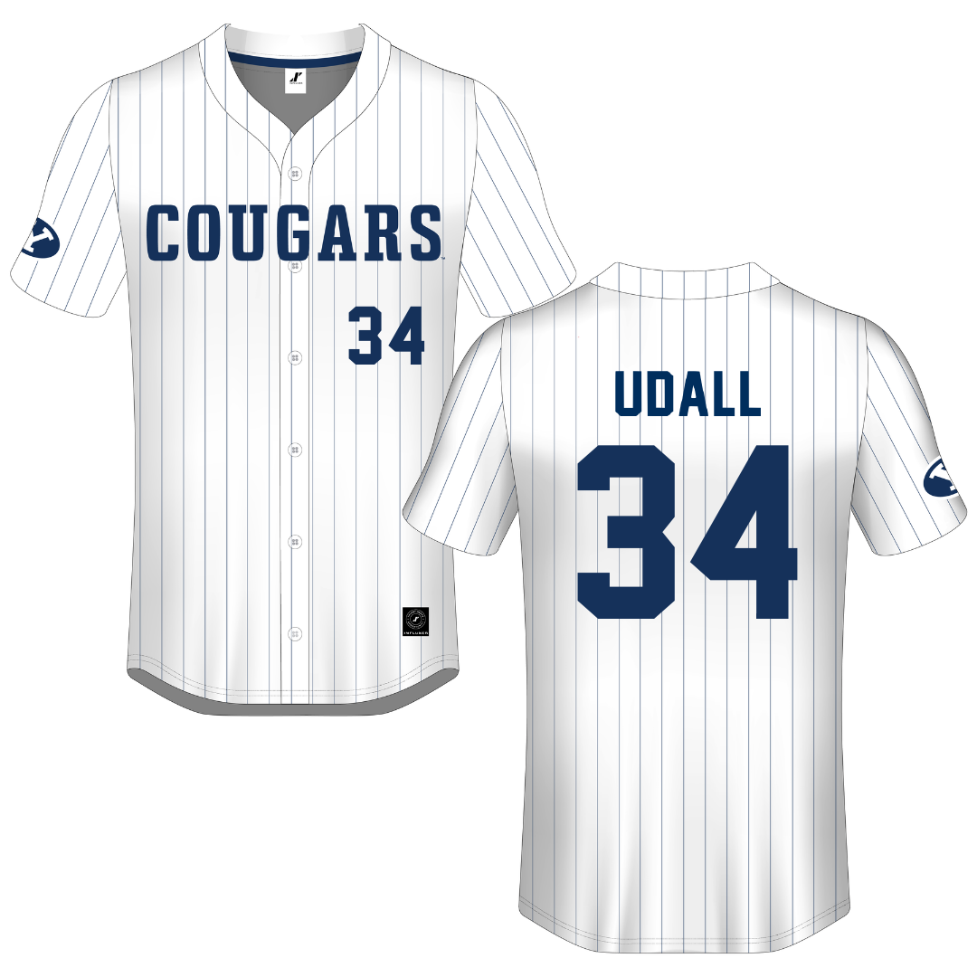 Brigham Young University White Pinstripe Button-Down Jersey - #34 Madison Udall