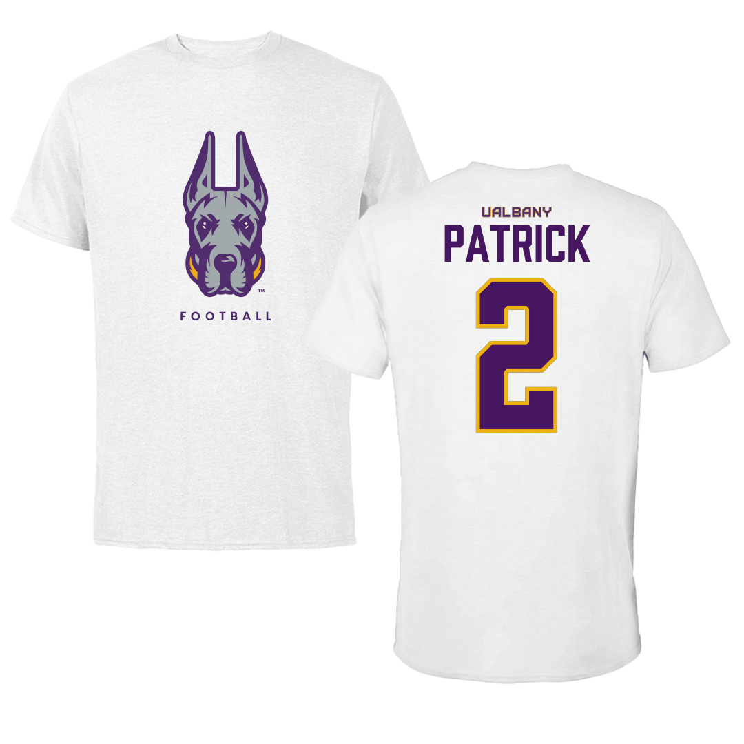University at Albany Football White Mascot Tee - #2 Denzel Patrick