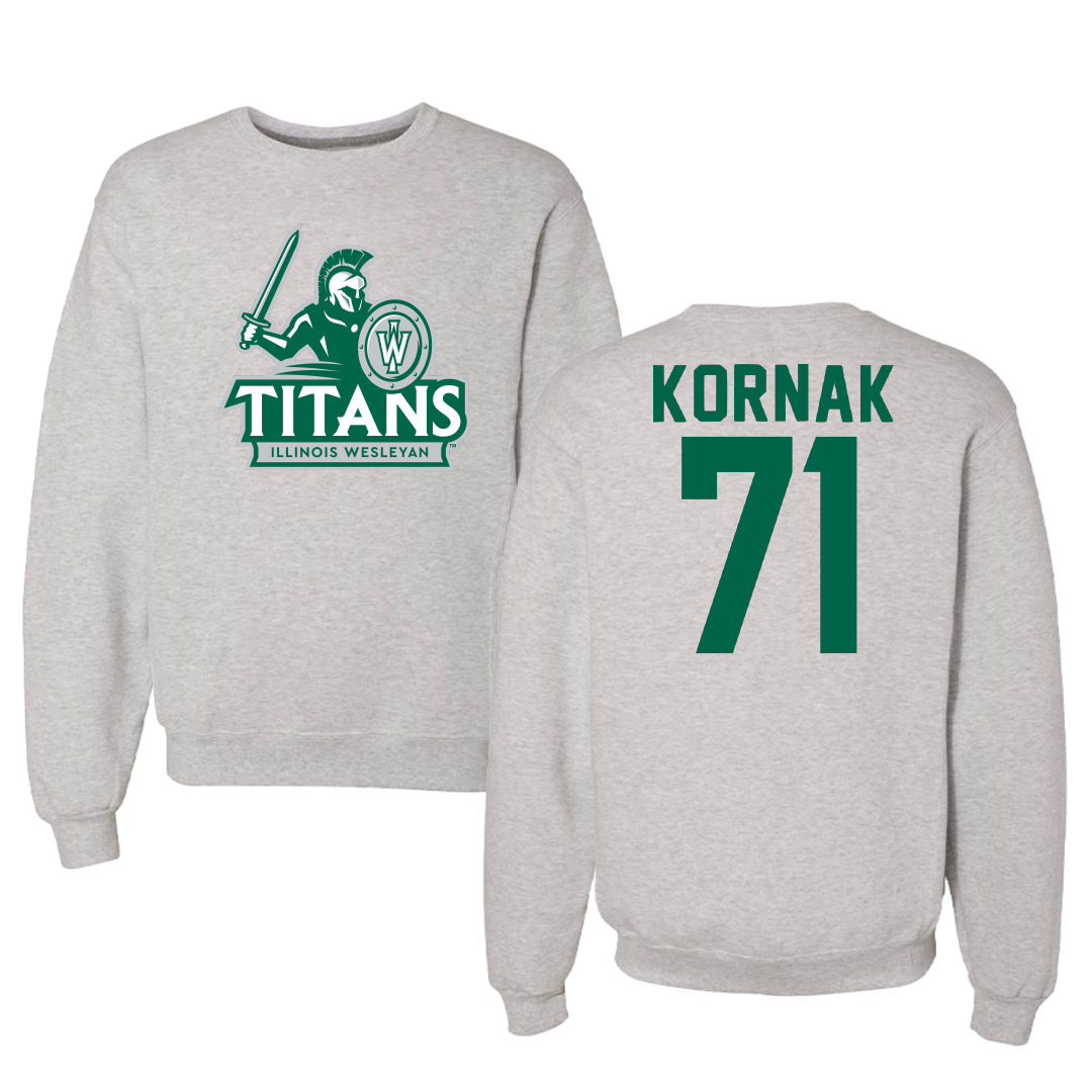 Illinois Wesleyan University Football Gray Titans Crewneck - #71 Brady Kornak