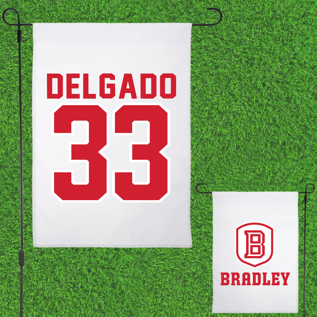 Bradley University Baseball White Garden Flag - #33 Logan Delgado