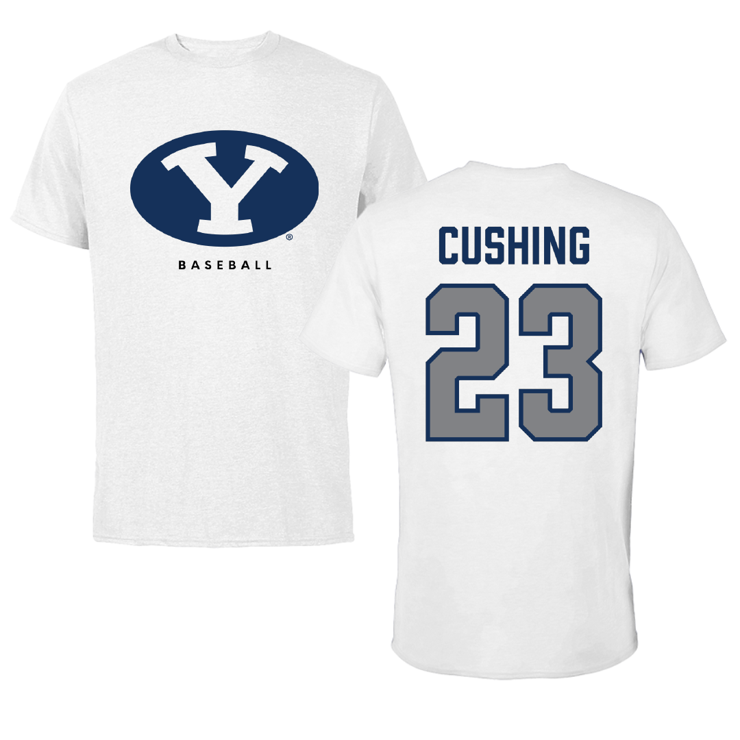 Brigham Young University Baseball White Performance Tee - #23 Stone Cushing