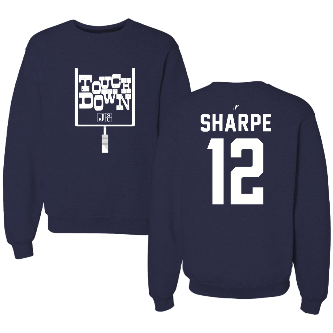 Jackson State University Football Navy Touchdown Crewneck - #12 Nireek Sharpe