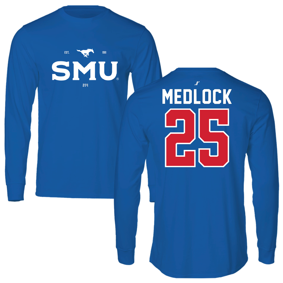 Southern Methodist University Football Blue General Performance Long Sleeve - #25 Justin Medlock