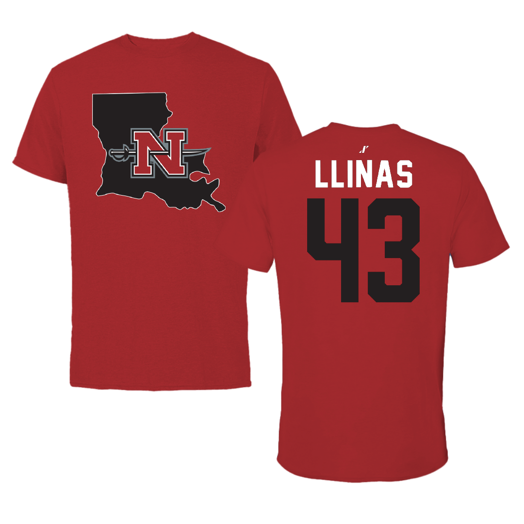 Nicholls State University Baseball Canvas Red State Tee - #43 Alexander Llinas