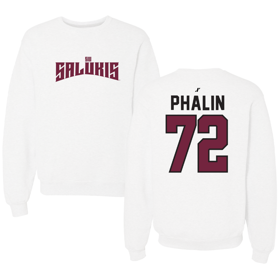Southern Illinois University at Carbondale Football White Classic Crewneck - #72 Cooper Phalin