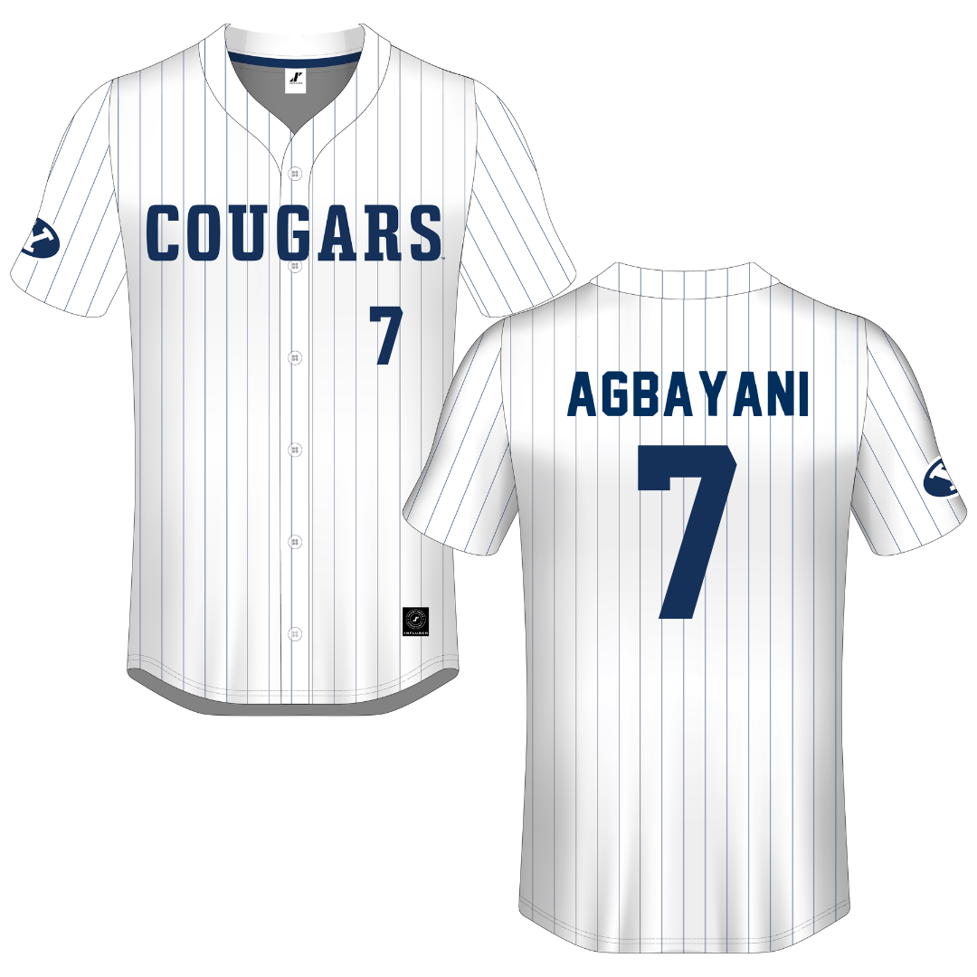 Brigham Young University White Pinstripe Button-Down Jersey - #7 Aleia Agbayani