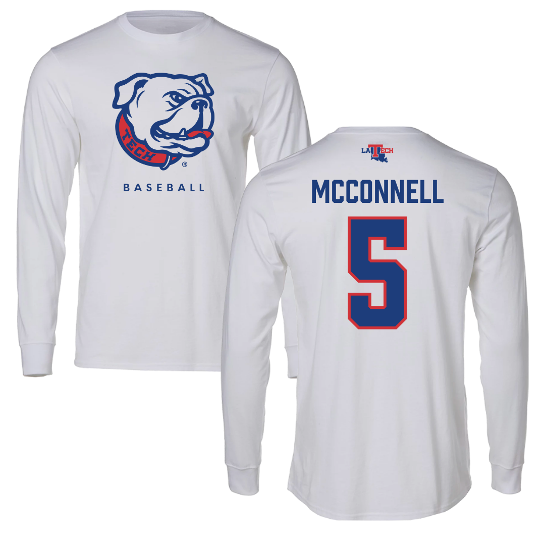 Louisiana Tech University Baseball White Performance Long Sleeve - #5 Cole McConnell