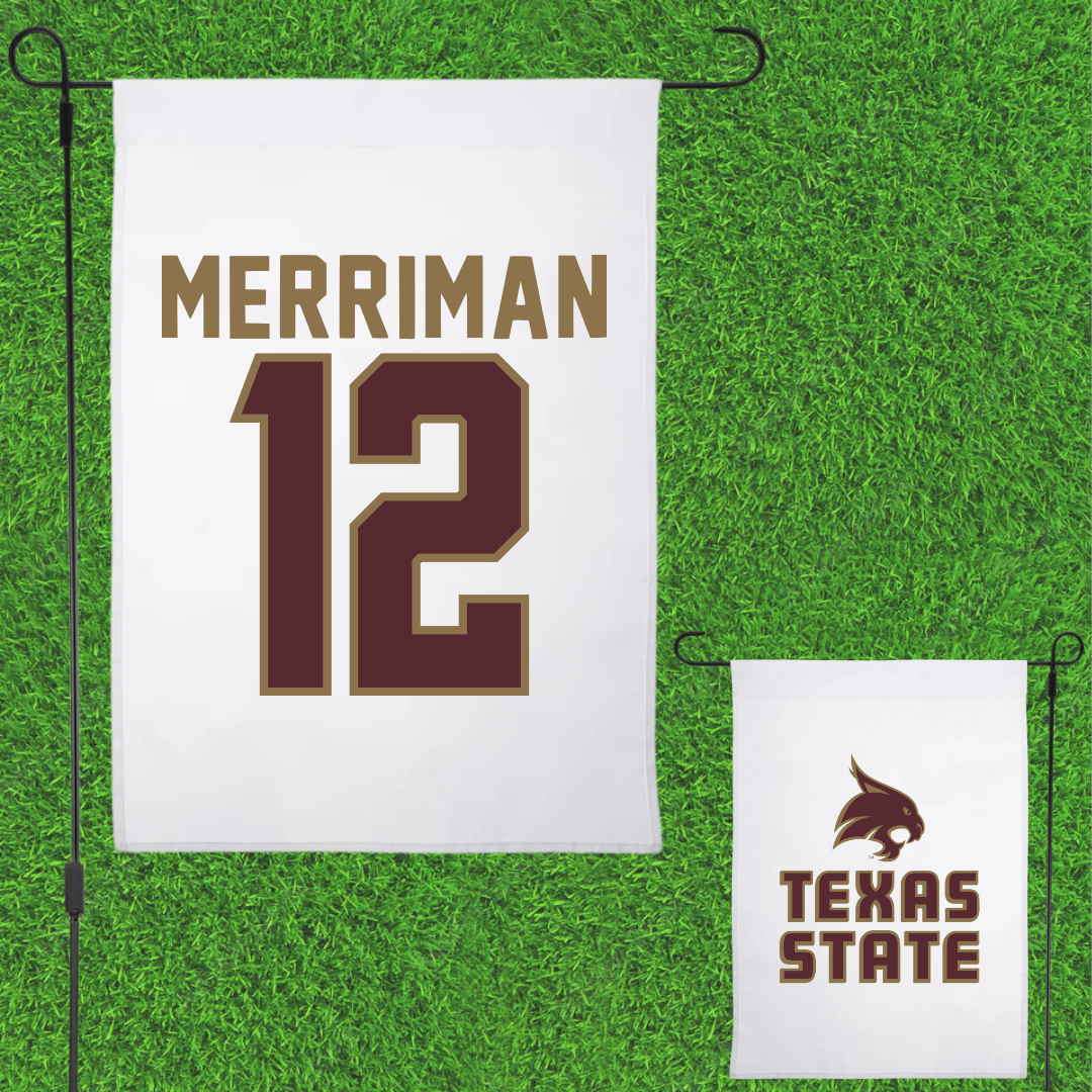 Texas State University Baseball White Garden Flag - #12 Ben Merriman