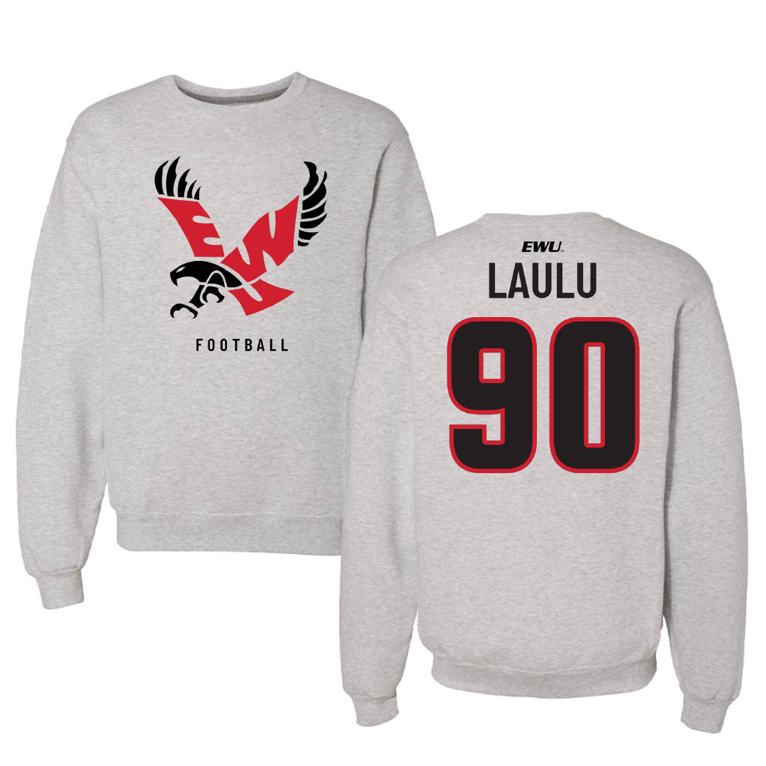 Eastern Washington University Football Gray Crewneck - #90 Justis Laulu