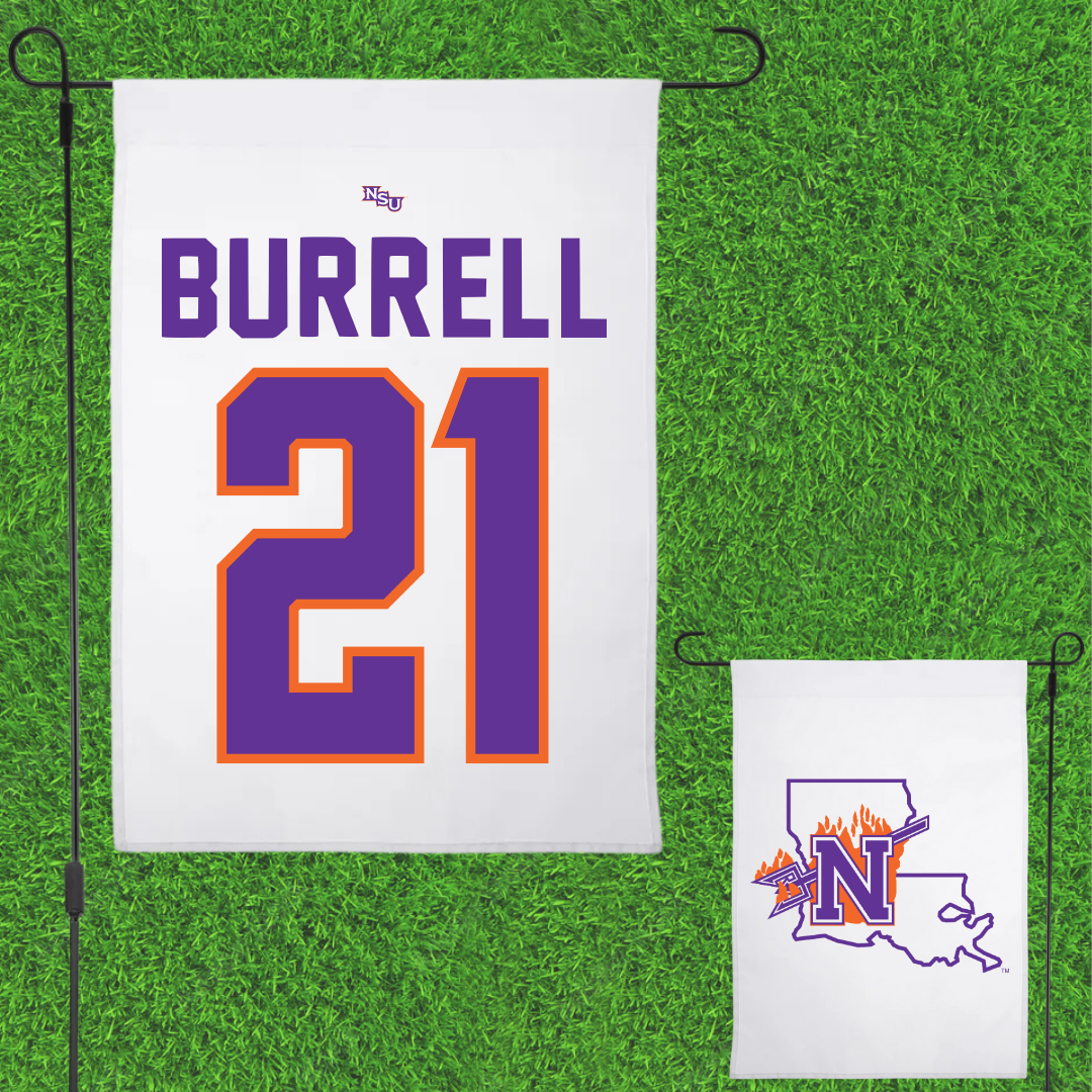 Northwestern State University Football White Garden Flag - #21 Kolbe Burrell