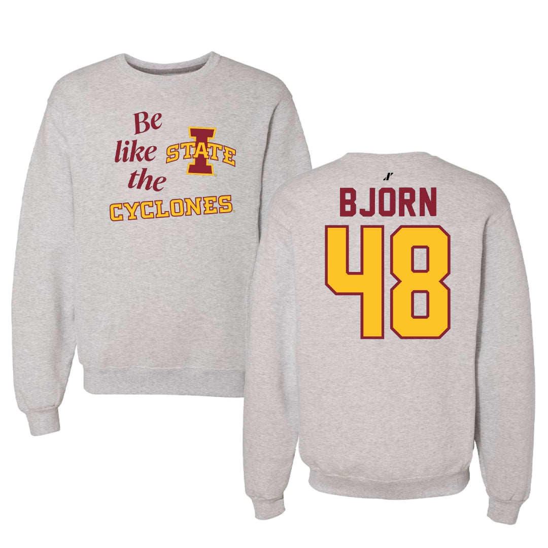 Iowa State University Football Light Gray Be Like Us Crewneck - #48 Jack Bjorn