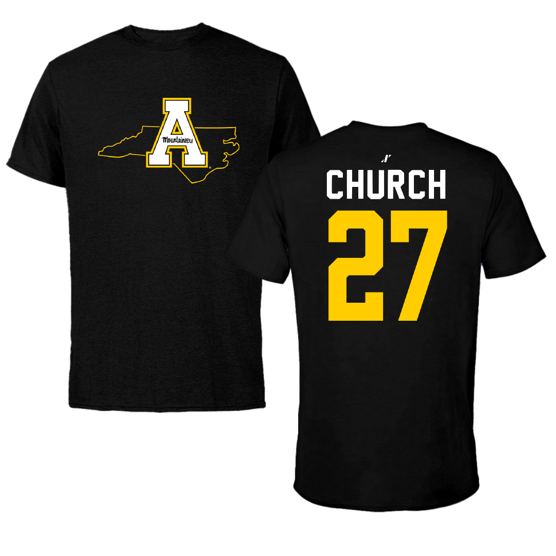 Appalachian State University Baseball Black State Tee - #27 Braxton Church