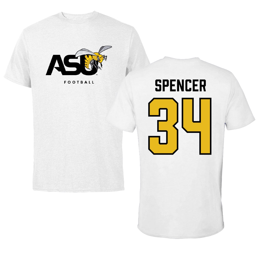 Alabama State University Football White ASU Performance Tee - #34 Gabe Spencer