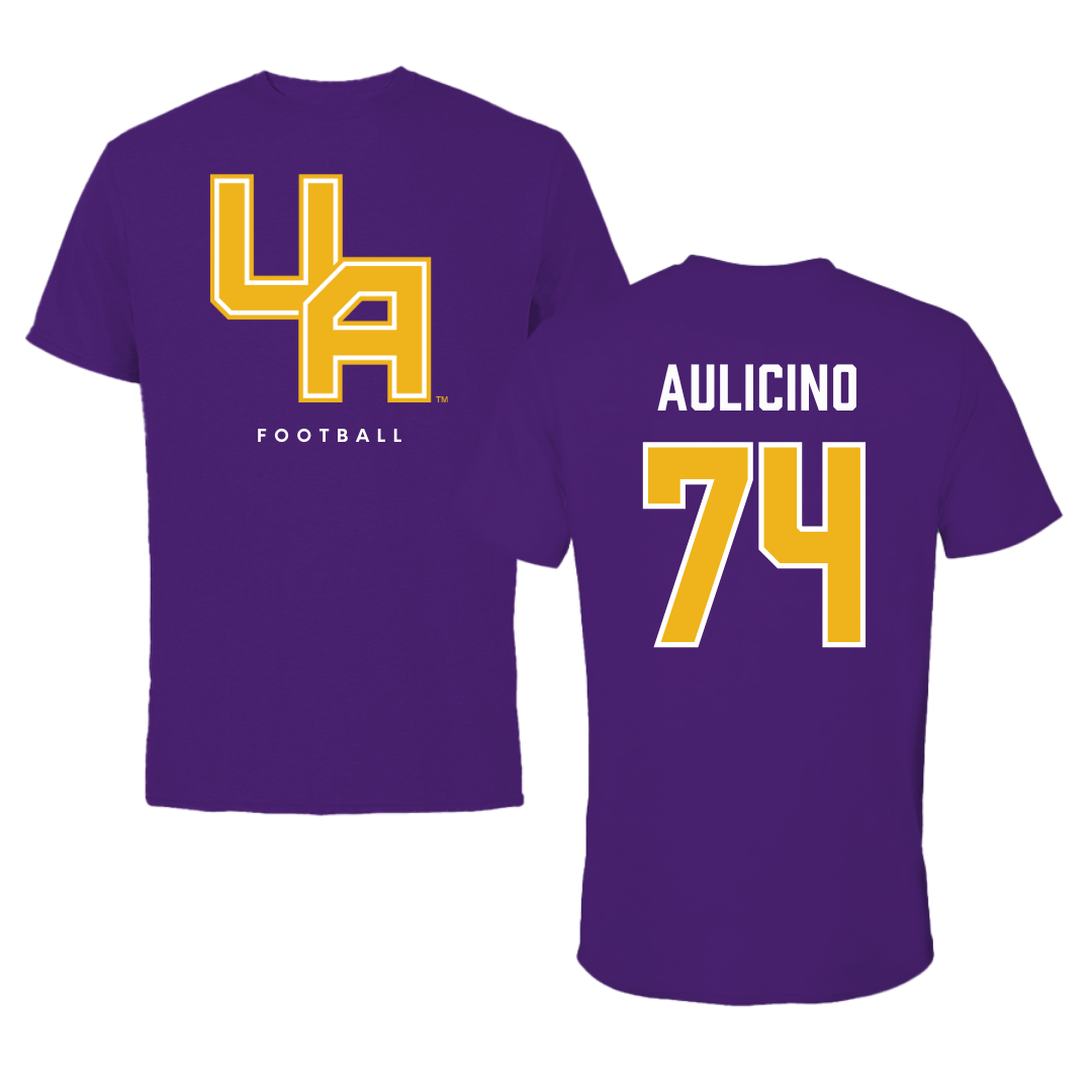 University at Albany Football Purple Block Tee - #74 Matt Aulicino