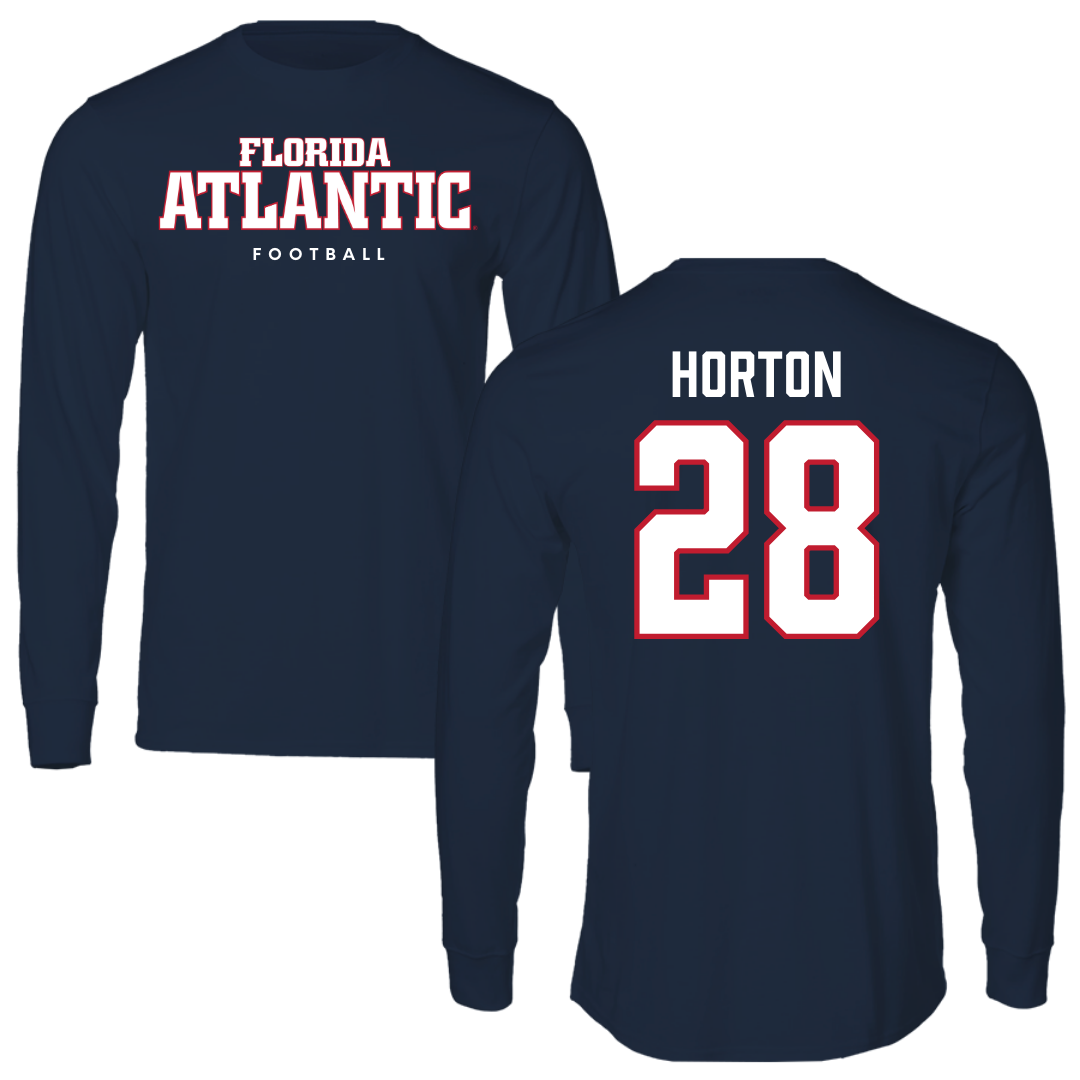 Florida Atlantic University Football Navy Block Performance Long Sleeve - #28 Zyere Horton