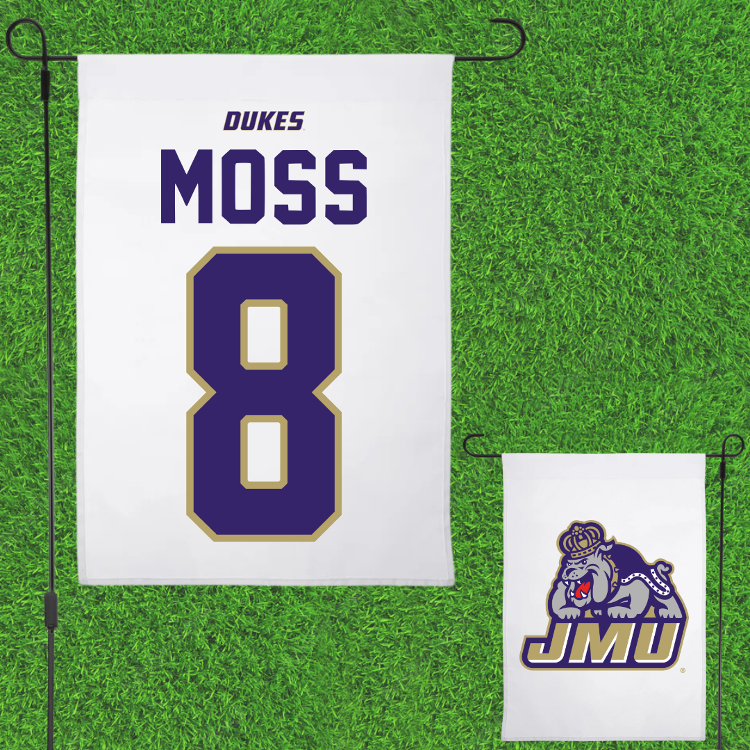 James Madison University Football White Garden Flag - #8 Max Moss