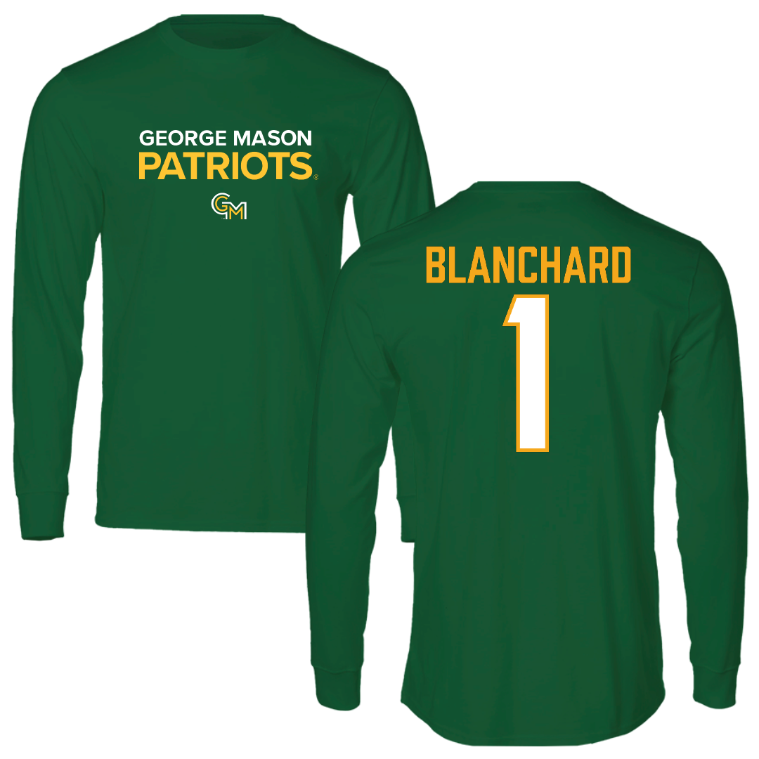 George Mason University Baseball Green Performance Long Sleeve - #1 Evan Blanchard