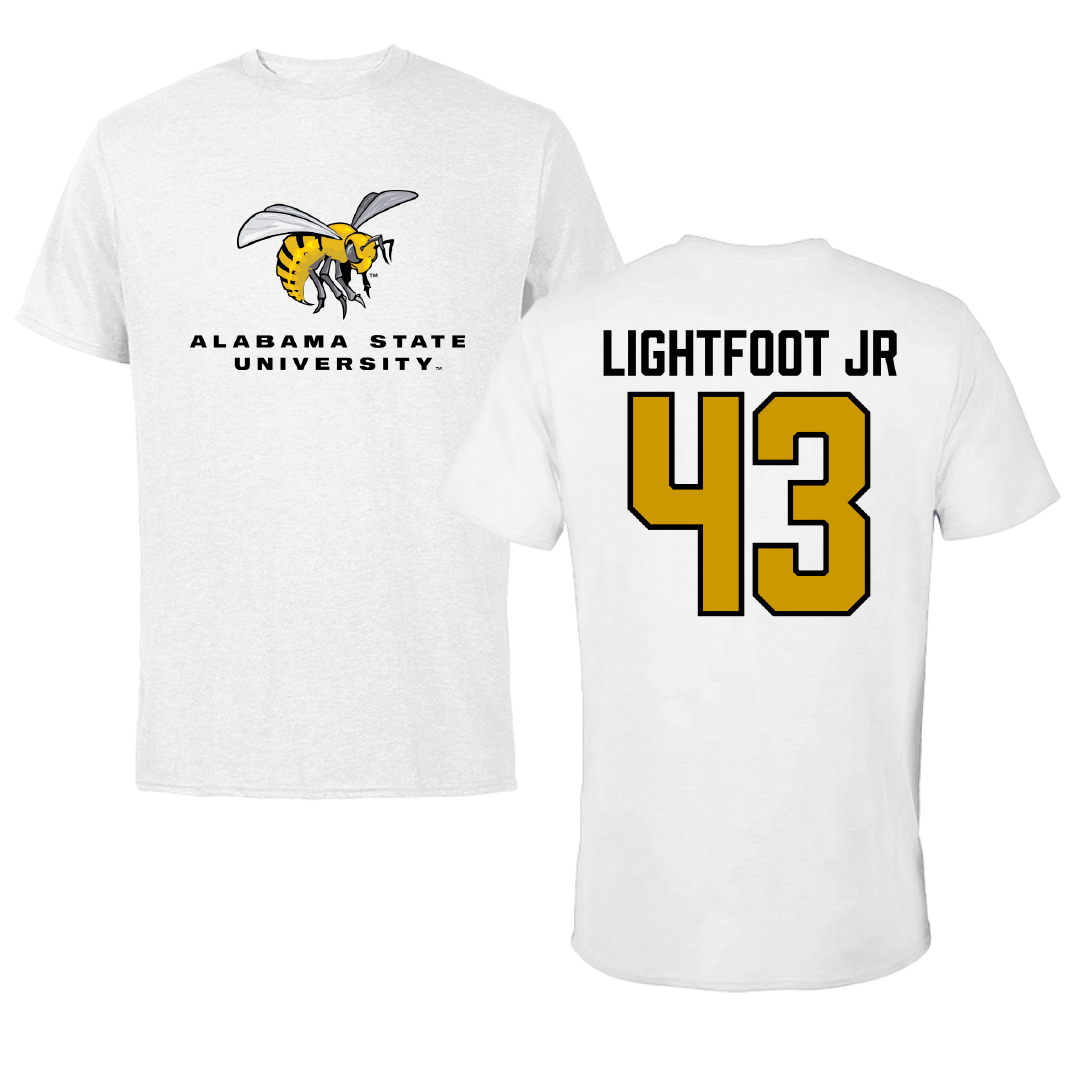 Alabama State University Football White Performance Tee - #43 Terrell Lightfoot Jr
