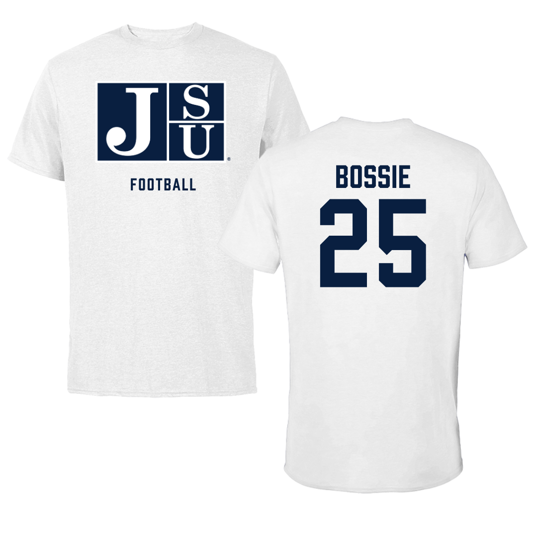 Jackson State University Football White Tee - #25 Jaden Bossie