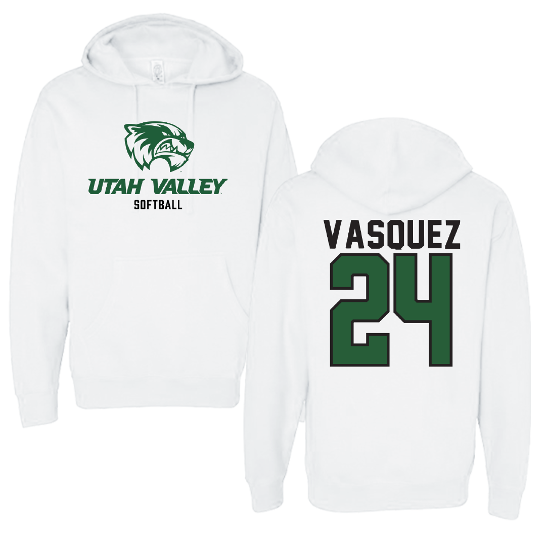 Utah Valley University Softball White Classic Hoodie - #24 Victoria Vasquez