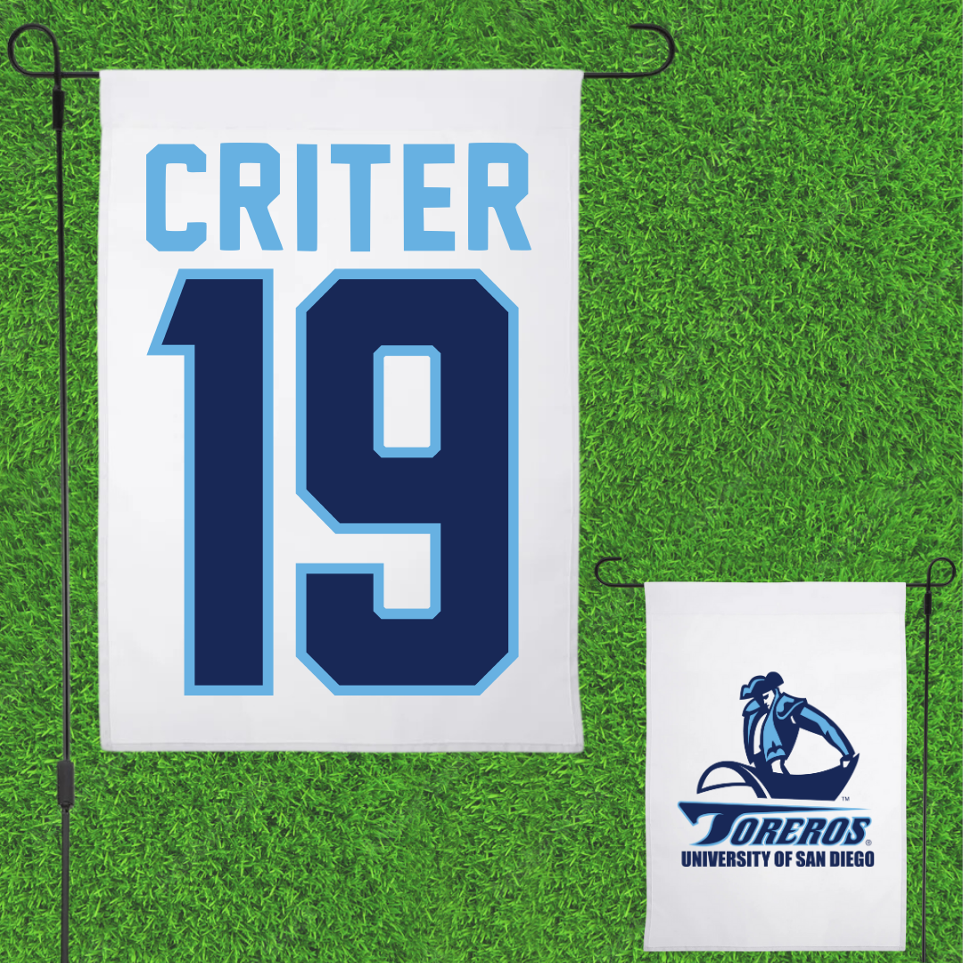 University of San Diego Football White Garden Flag - #19 Adam Criter