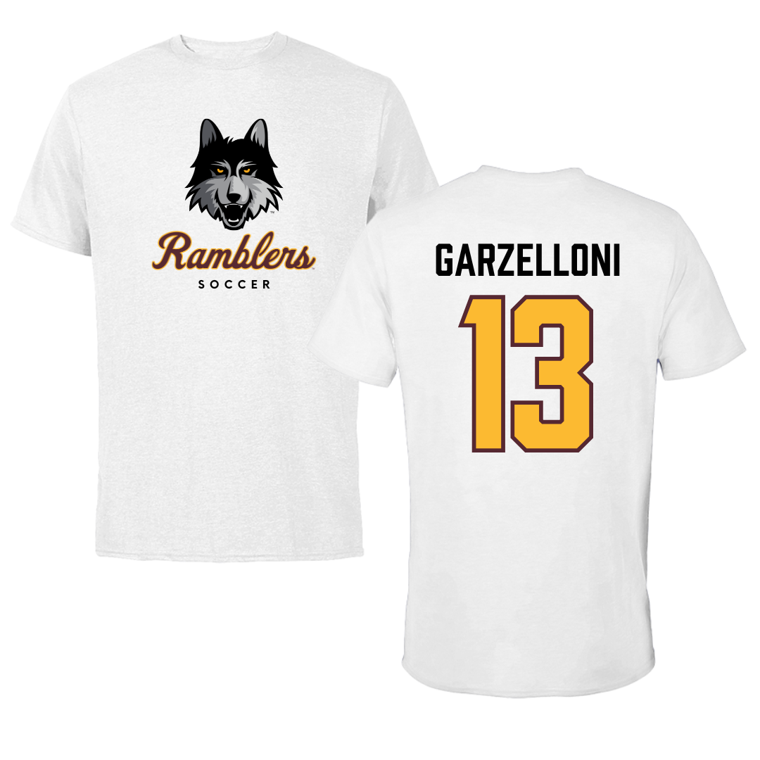 Loyola University-Chicago Soccer White Ramblers Tee - #13 Luca Garzelloni