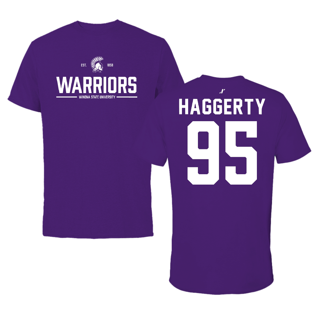 Winona State University Football Purple General Tee - #95 Conner Haggerty