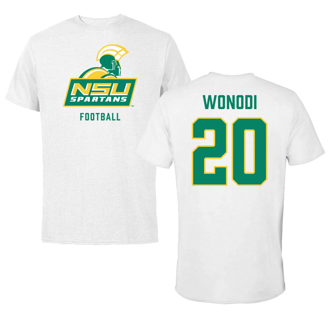 Norfolk State University Football White Performance Tee - #20 Jason Wonodi