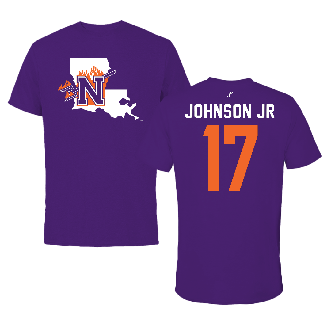 Northwestern State University Football Purple State Tee - #17 DJ Johnson Jr