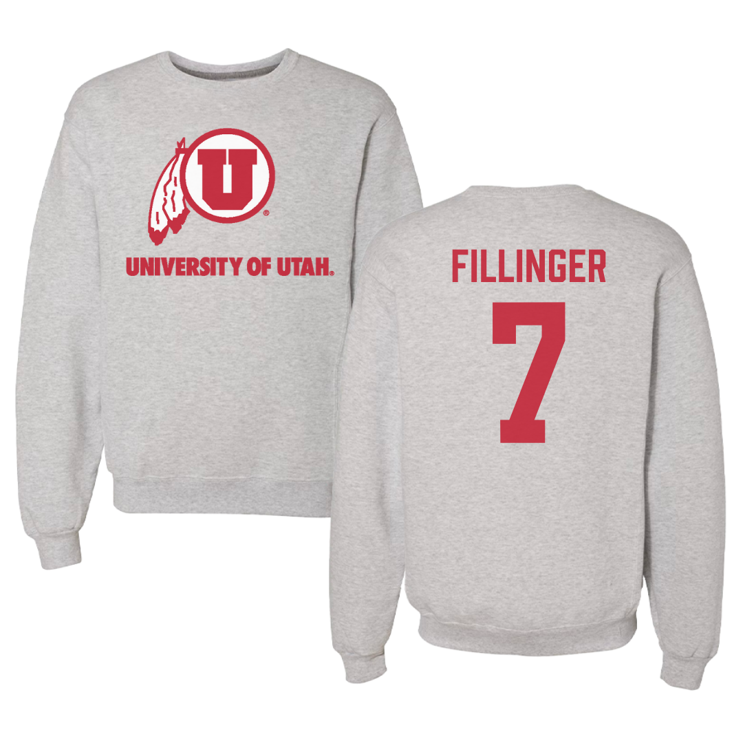 University of Utah Football Gray Crewneck - #7 Van Fillinger