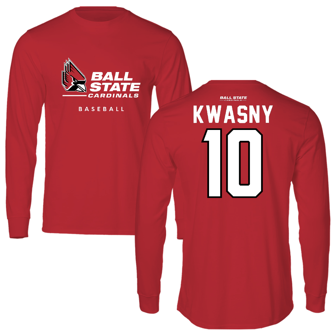 Ball State University Baseball Red Long Sleeve - #10 Zach Kwasny