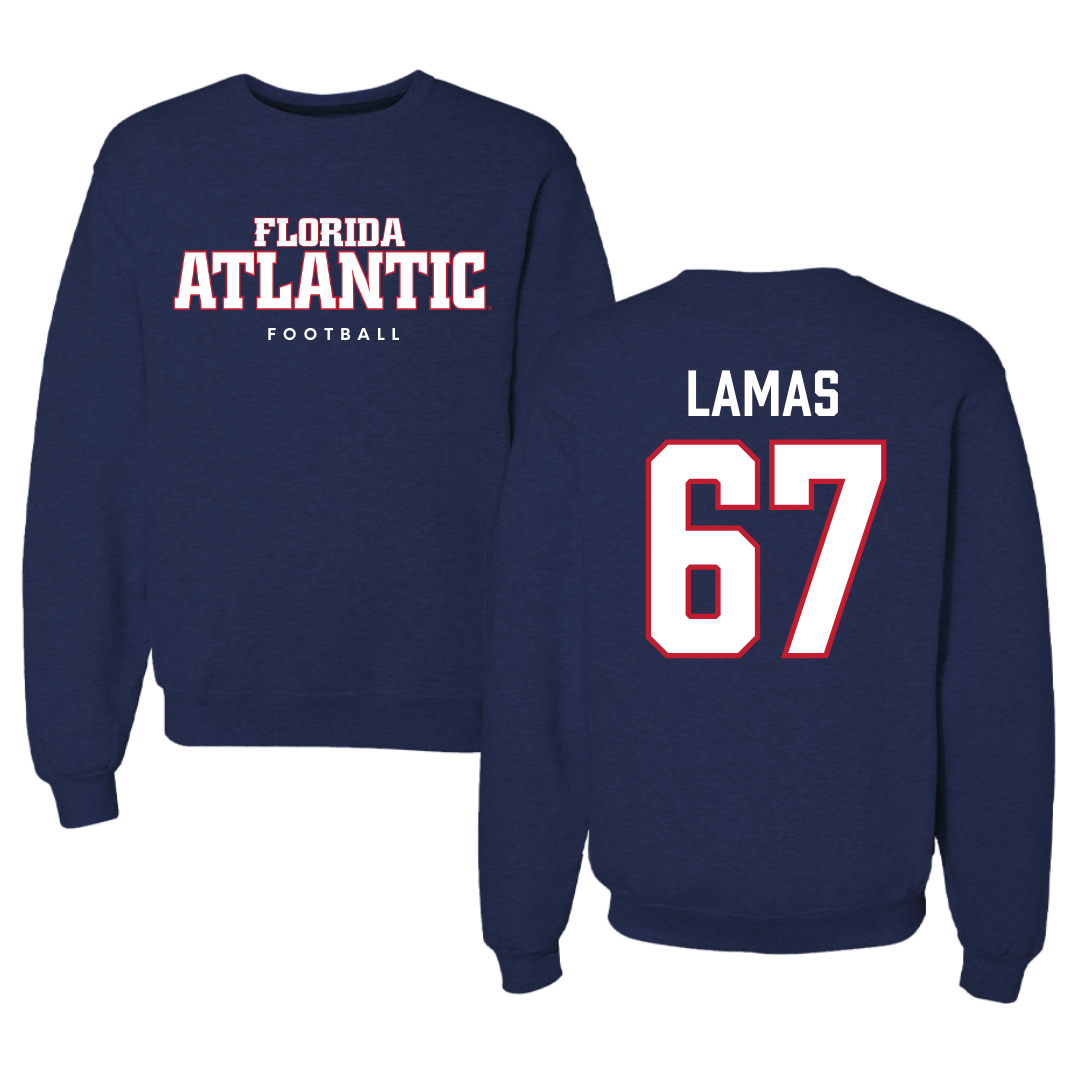 Florida Atlantic University Football Navy Crewneck - #67 Andre Lamas