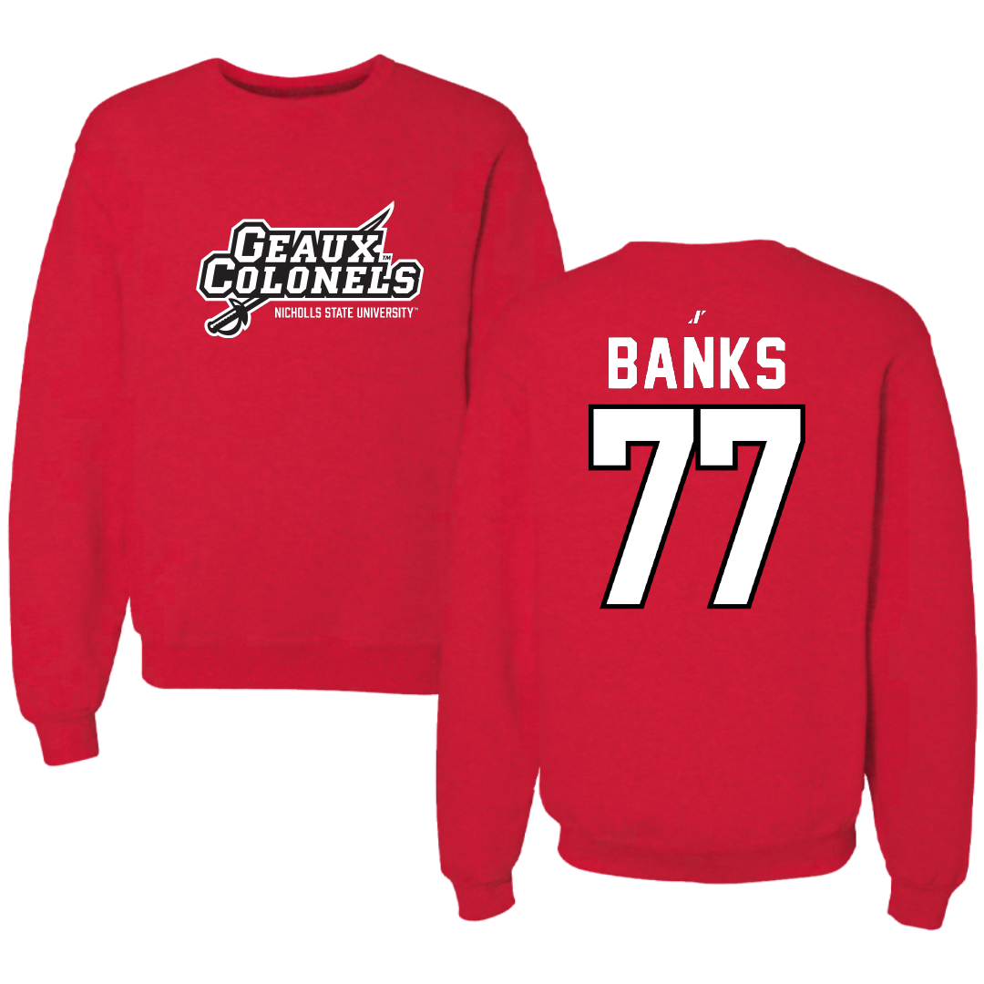 Nicholls State University Football Red General Crewneck - #77 Cam Banks