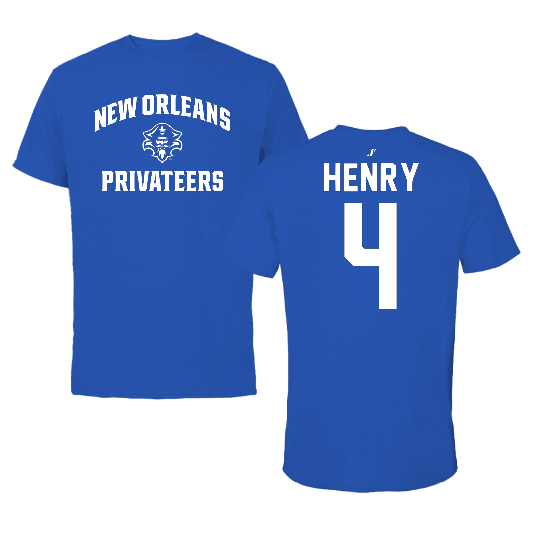 University of New Orleans Basketball Blue General Performance Tee - #4 Omarion Henry