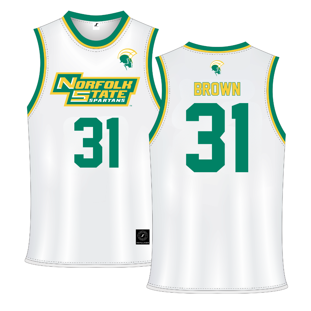 Norfolk State University White Basketball Jersey - #31 Cahiem Brown