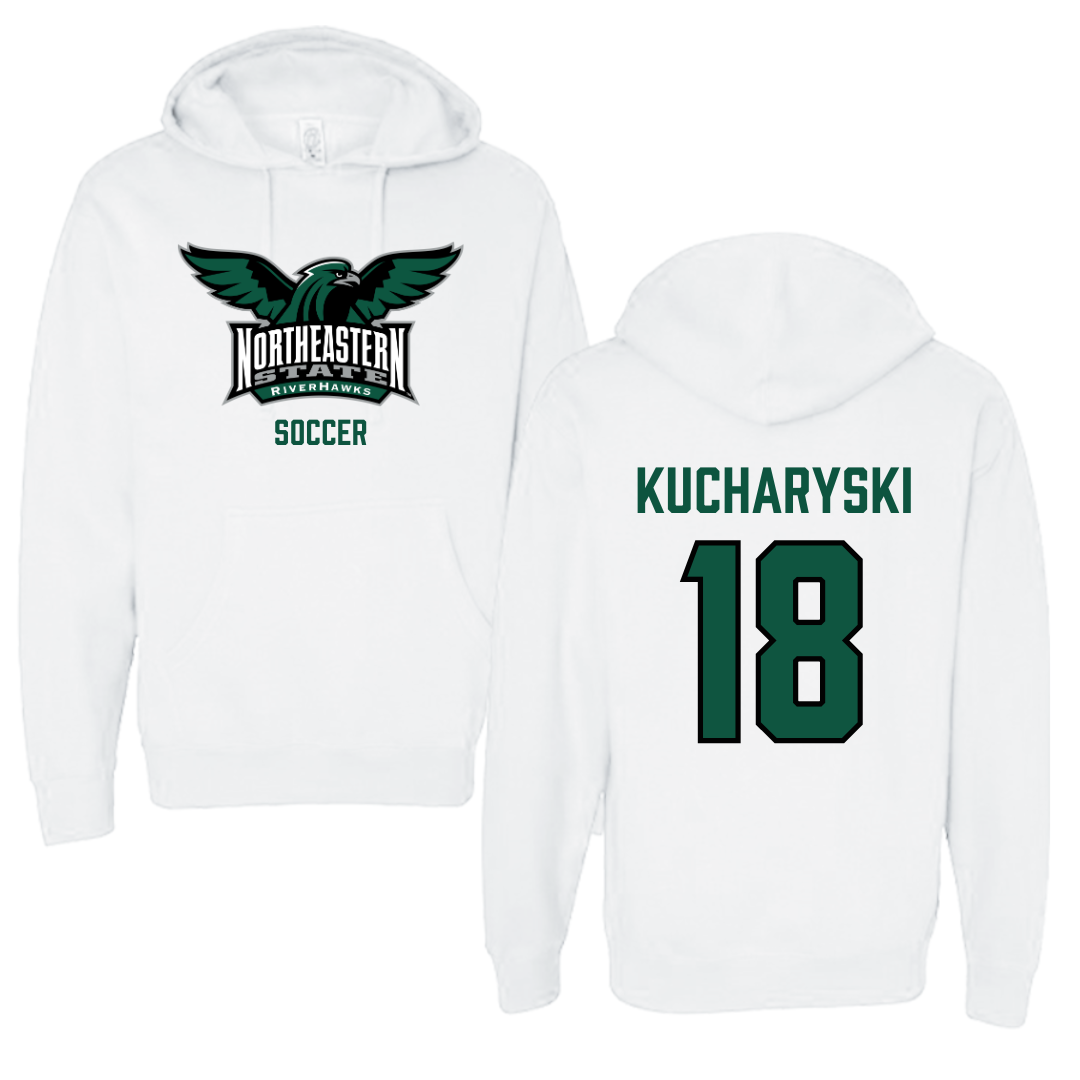 Northeastern State University Soccer White Hoodie - #18 Olivia Kucharyski