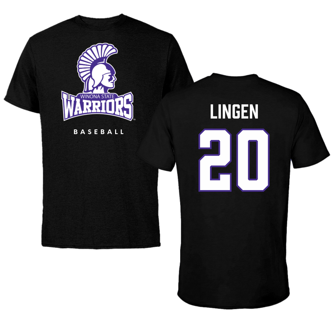 Winona State University Baseball Black Tee - #20 Drew Lingen