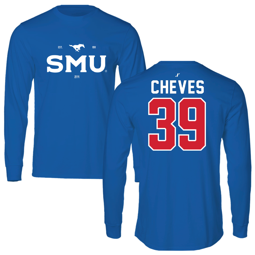 Southern Methodist University Football Blue General Performance Long Sleeve - #39 Keaton Cheves