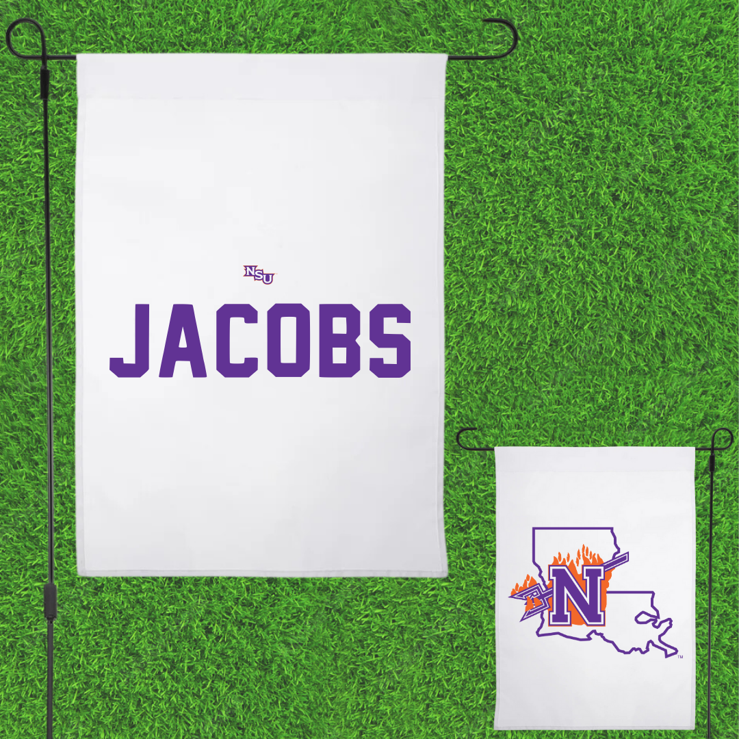 Northwestern State University TF and XC White Garden Flag - Cyrus Jacobs