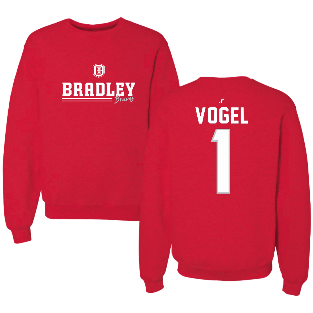 Bradley University Baseball Red General Crewneck - #1 Ryan Vogel