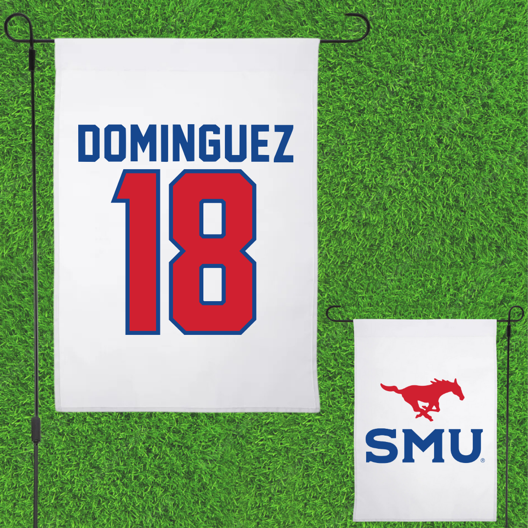 Southern Methodist University Soccer White Garden Flag - #18 Martin Dominguez
