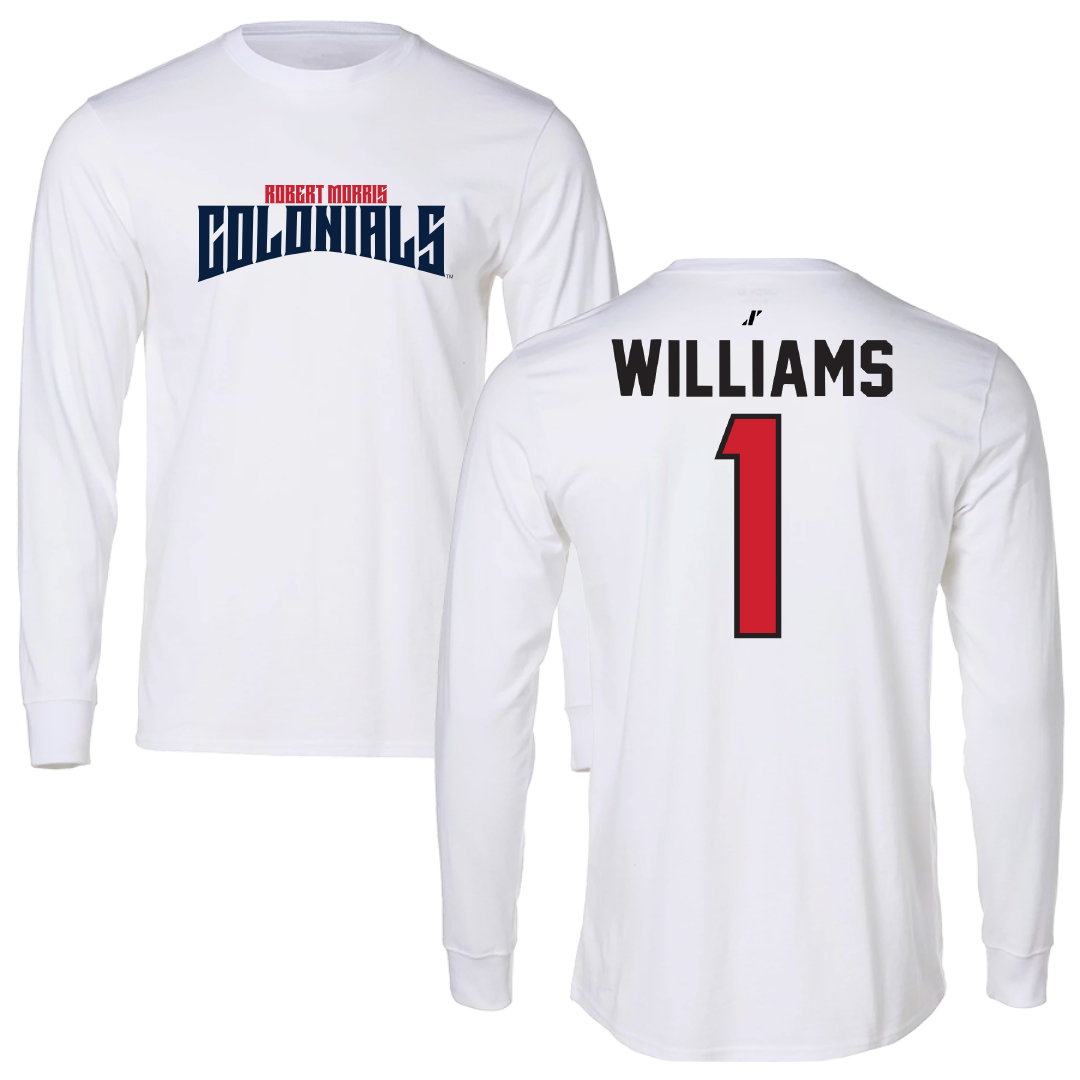 Robert Morris University Basketball White Classic Performance Long Sleeve - #1 Justice Williams