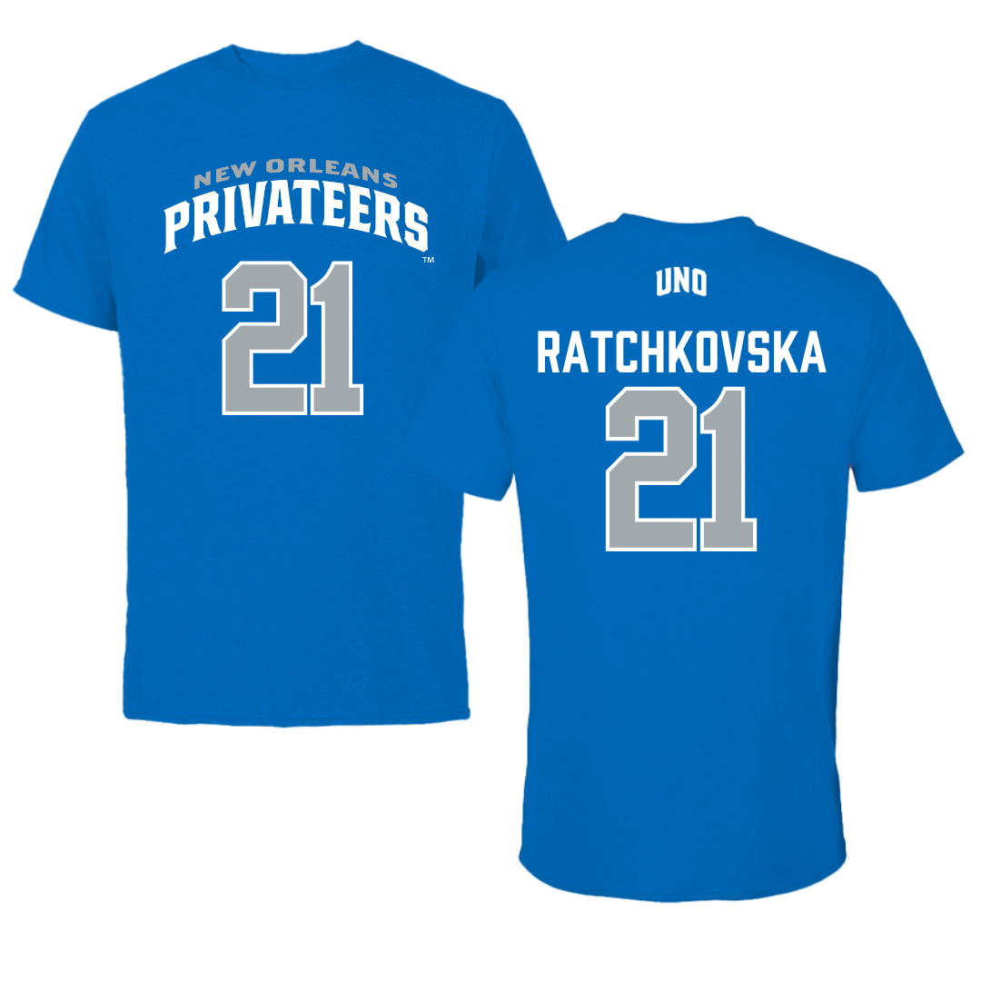 University of New Orleans Volleyball Blue Jersey Tee - #21 Elani Ratchkovska