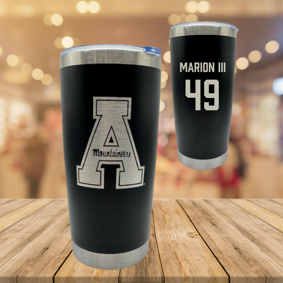 Appalachian State University Football Black Stainless Steel Tumbler - #49 Randy Marion III