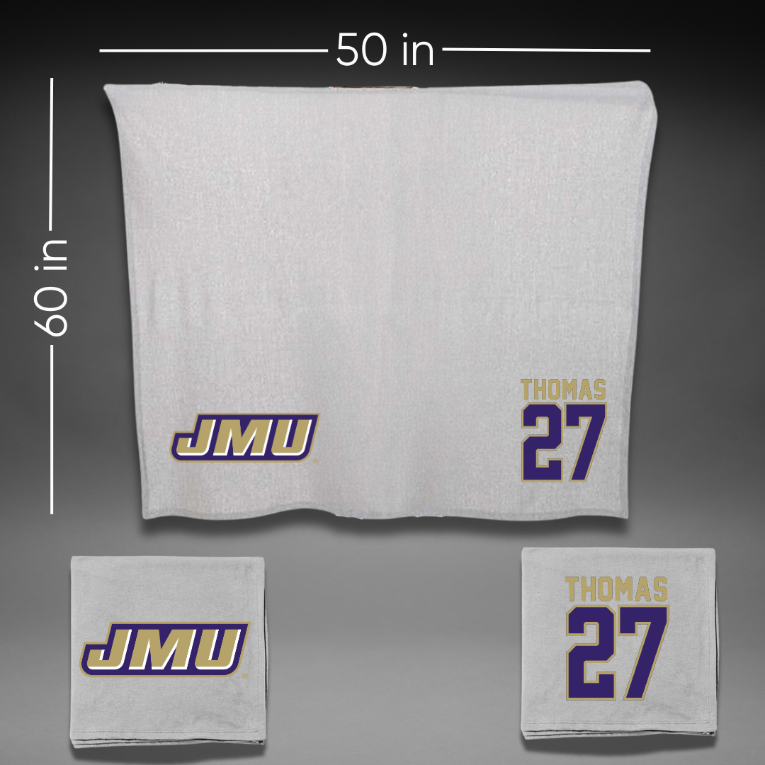 James Madison University Football Gray Blanket - #27 Jacob Thomas