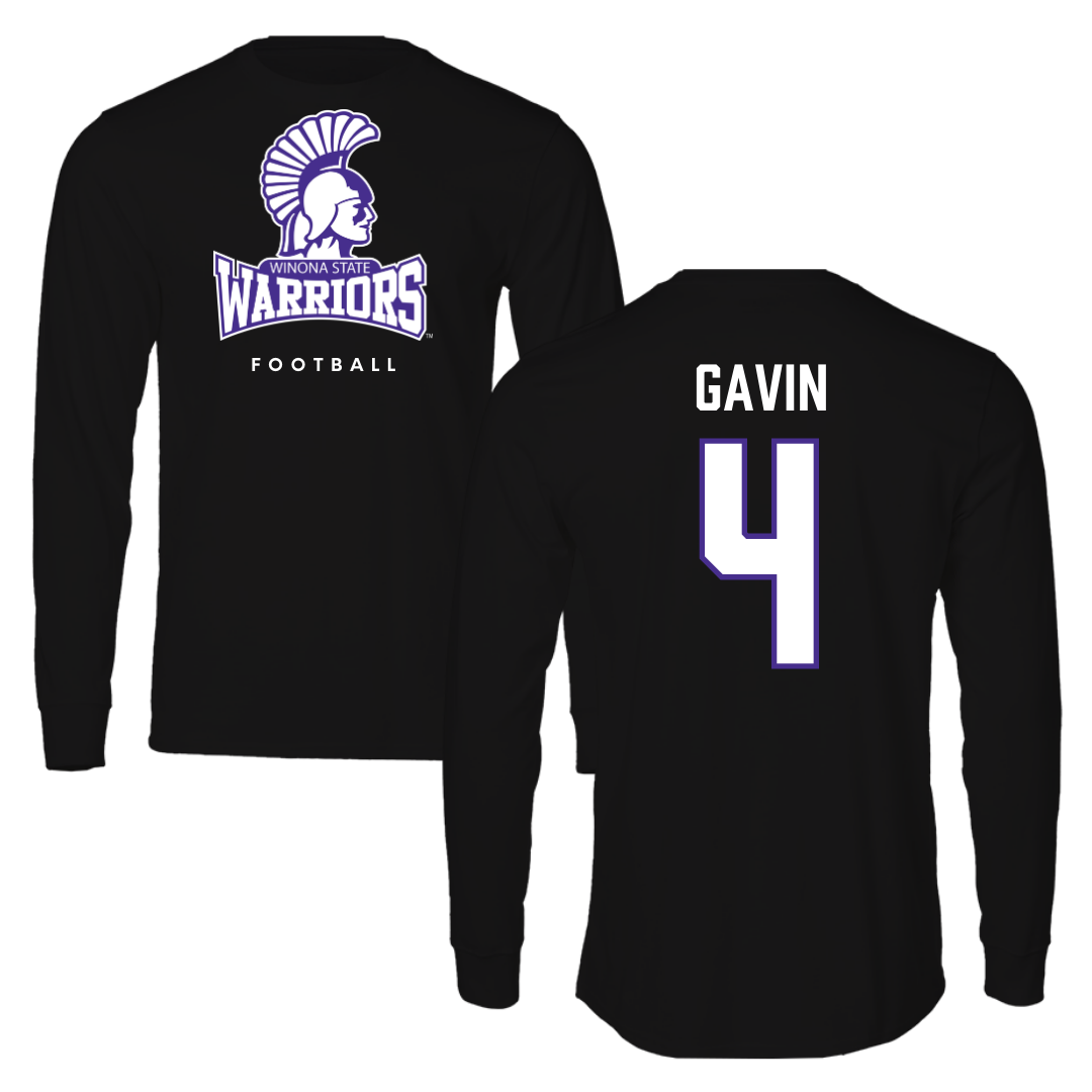Winona State University Football Black Performance Long Sleeve - #4 Ty Gavin