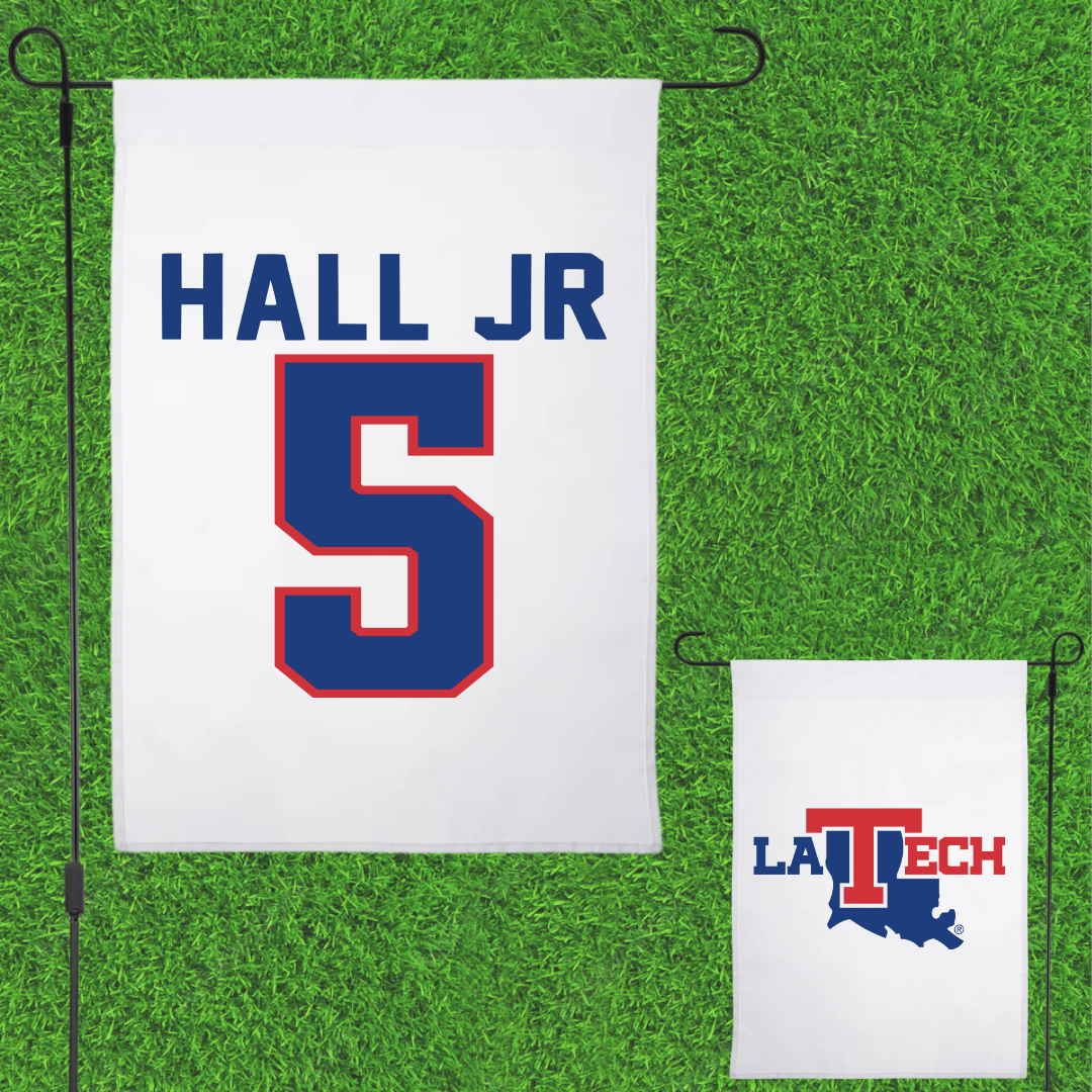 Louisiana Tech University Football White Garden Flag - #5 Deshon Hall Jr