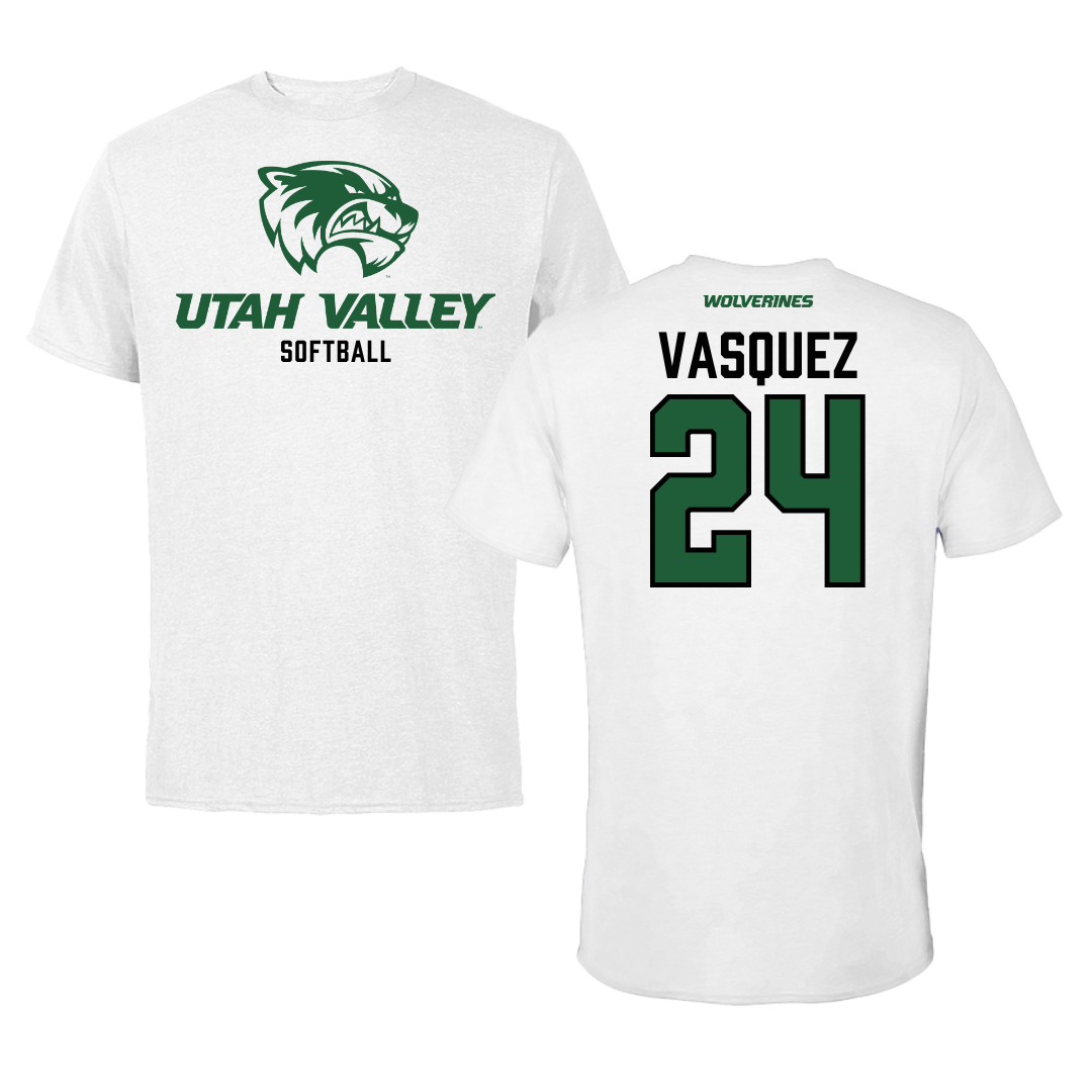 Utah Valley University Softball White Performance Tee - #24 Victoria Vasquez