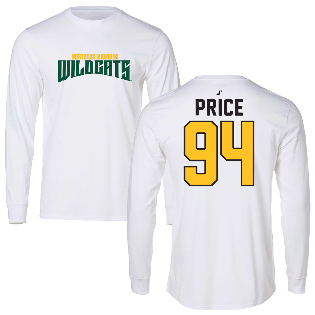 Northern Michigan University Football White Classic Performance Long Sleeve - #94 Jake Price